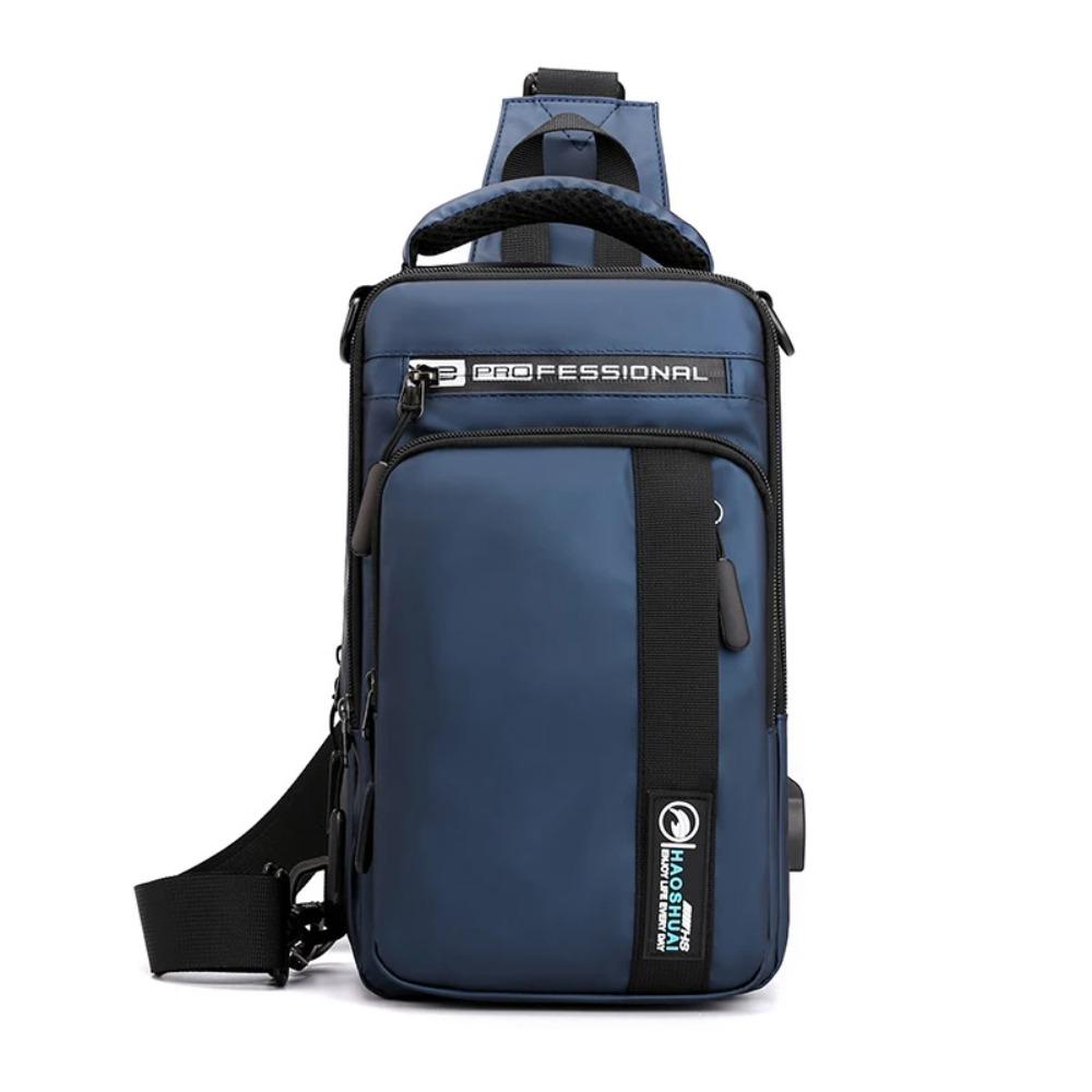Men Small Backpack Chest Pack Shoulder Bag with USB Charging Port Travel Male Waterproof Nylon Sling Messenger Cross Body Bags
