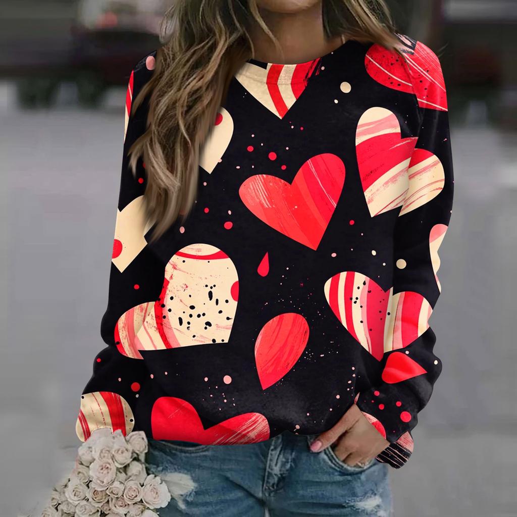 Damenmode Lässig Langarm Bedruckter Halsausschnitt Sweatshirt-Oberteil