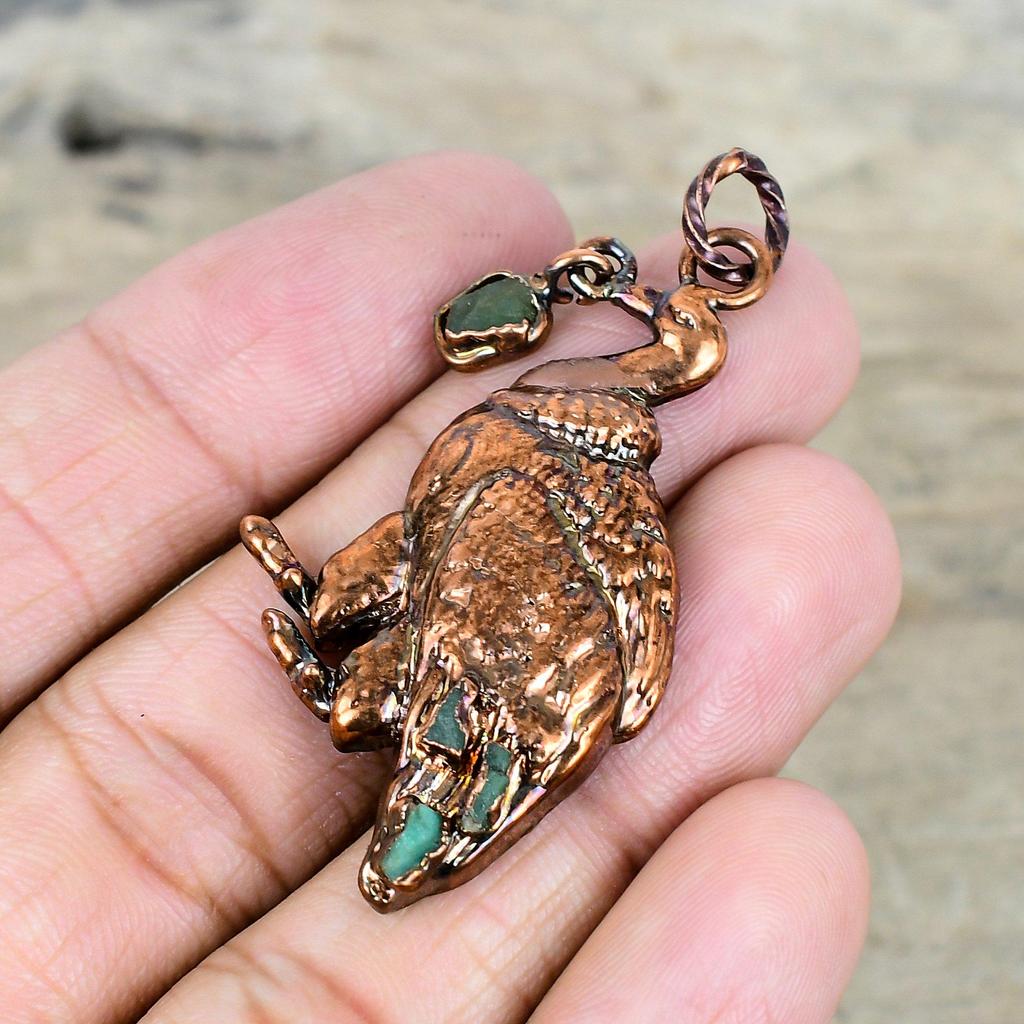 Green Tourmaline Rough Pendant Electroformed Copper Pendant Peacock Design Pendant Gemstone Pendant Handmade Decent Jewelry Gifts for Women