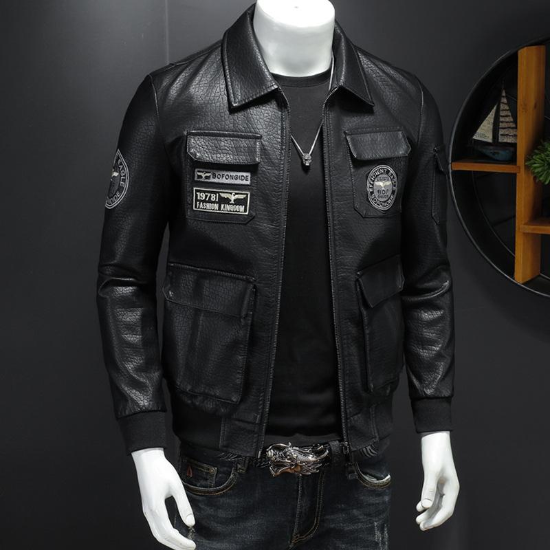 Padded Thick Male Casual Cardigan Autumn Winter Men Lapel Faux Leather Jacket Outerwear Fashion Streetwear Solid Motorcycle Coats