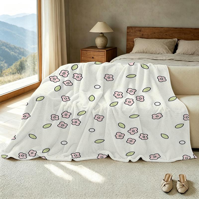 Warm Flannel Blanket: Lightweight, Minimalist Floral Design, Soft & Breathable, Perfect for Living Room Couch Bedroom - Great for Christmas, Halloween