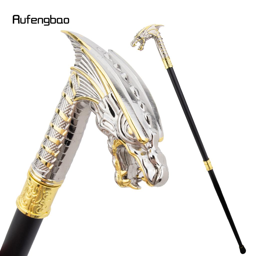 Golden White Dragon Head Fashion Walking Stick Decorative Stick Cospaly Vintage Party Fashionable Walking Cane Crosier 94cm
