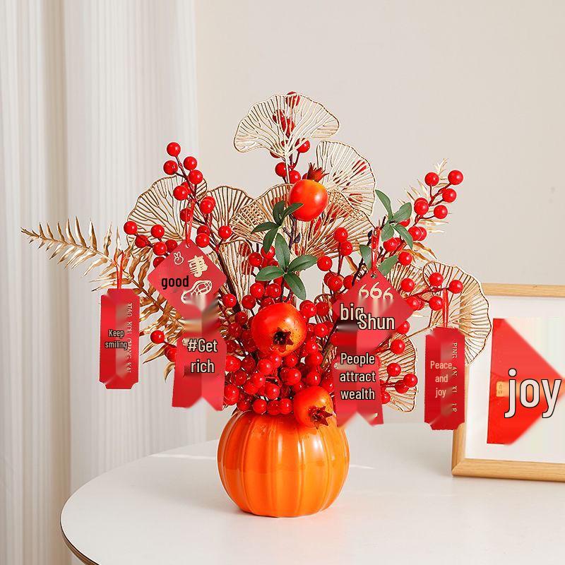 Red Persimmon Artificial Flower for Wedding, New Year, Living Room, Dining Table, TV Cabinet, and Housewarming Decor