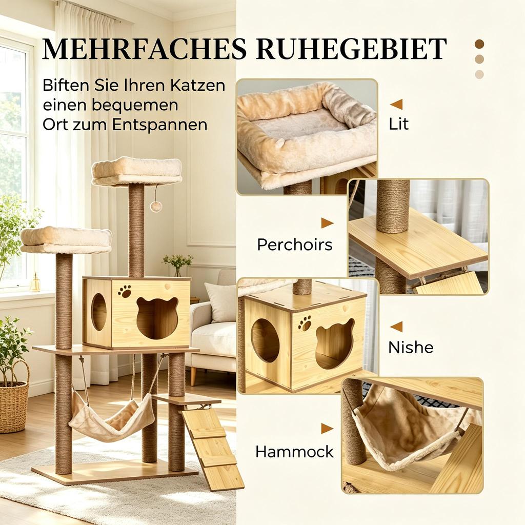 Soft Wood Cat Climbing Tree, Cat Tree, Multi-Level Cat Activity Center (only with cat tree)
