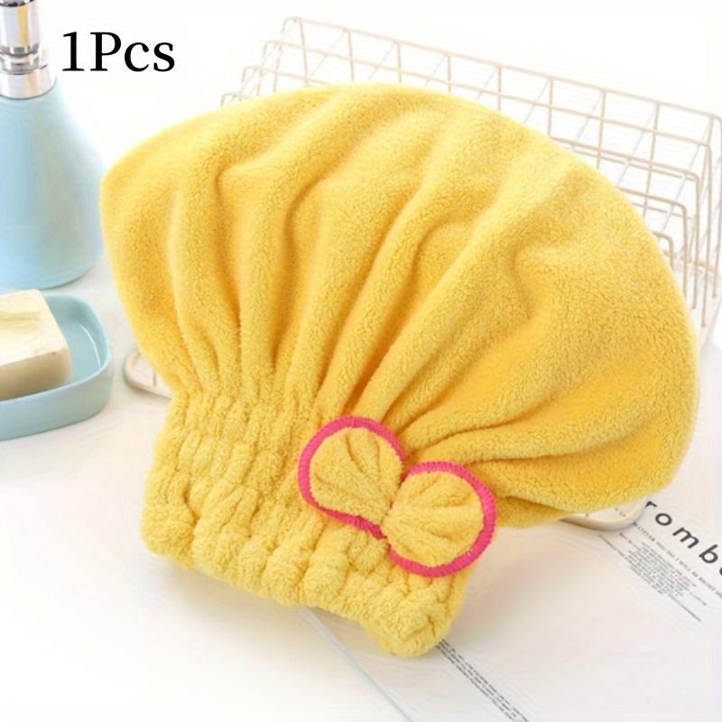 1pc Women's Quick-Dry Hair Cap with Chef Hat Design &Pink Bow - Soft coral fleece Shower Cap for Fast Hair Drying,Cute Turquoise