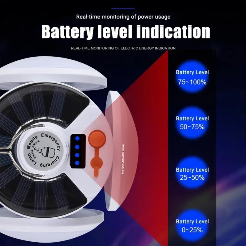 Portable Solar Camping Lantern LED Rechargeable Hanging Tent Lamp, Foldable Football Bulb with Hook Emergency Light for Outdoor Hiking Fishing