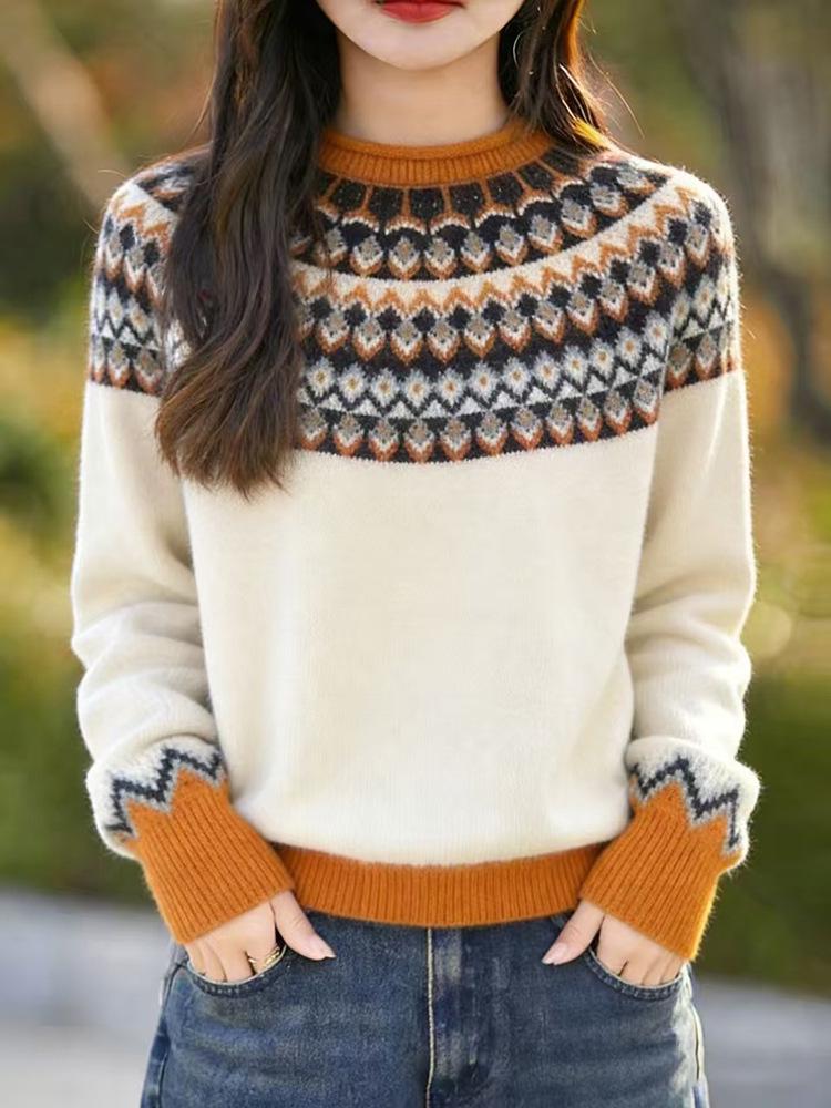 Women's Loose Fair Isle Peacock Sweater - Autumn/Winter Korean Style Knitwear