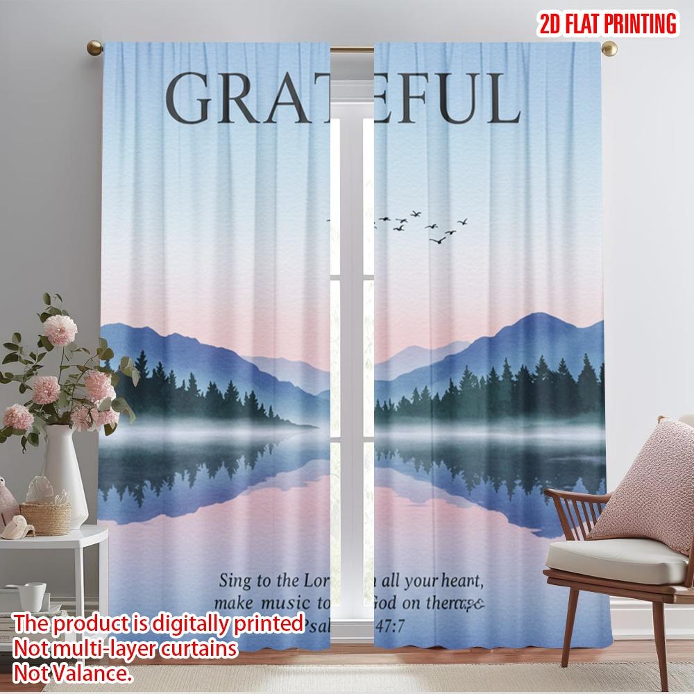 

2pcs 2D flat printing Curtains Nature Landscape Birds Flock Polyester Without Electricity Seasonal Party & Holiday Decor Perfect 52.50×116.00 CM 2pcs
