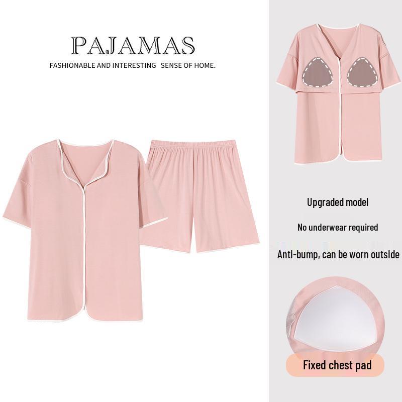 Pijama de Modal Refrigerante para Mujer con Sujetador Incorporado, Manga Corta, Amigable con la Piel, Color Sólido, Adecuado para Usar al Aire Libre