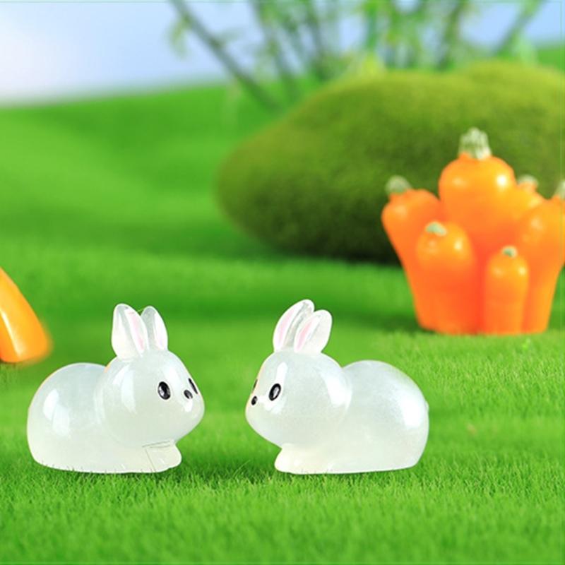 Miniature Glowing Rabbit Figurines 20pcs/set Mini Resin Statue Decorative Ornaments for Indoor Outdoor Garden Yard