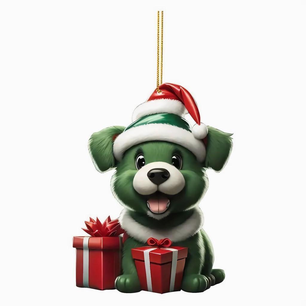 Christmas Dog Car Pendant Acrylic Ornament With Cartoon Style For Vehicle Decor
