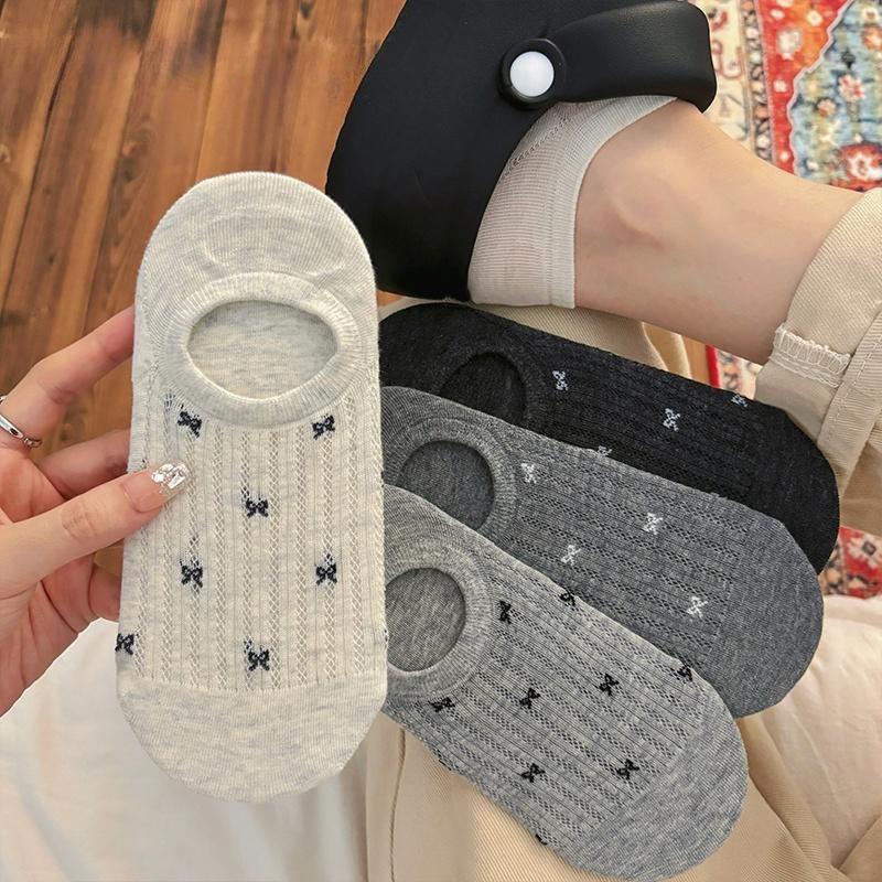 Bow Mesh Boat Socks Women'S Cotton Breathable Summer Thin Low-Top Shallow-Mouth Socks Non-Slip And Non-Slip Women'S Socks