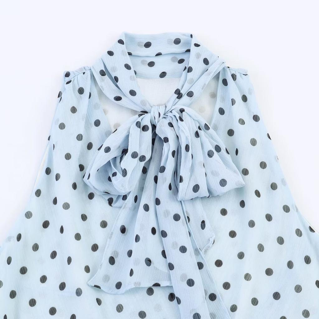 European and American Style, New Women's Clothing, Versatile, Fashionable Polka Dot Bow Top 3053483