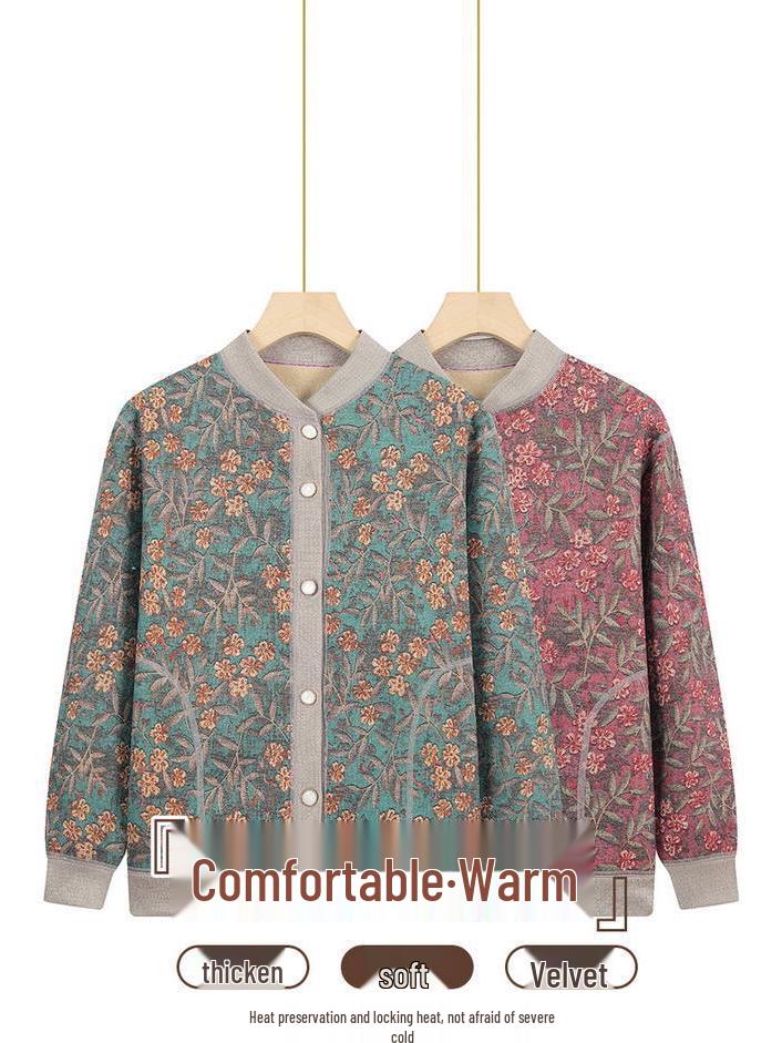 Knitted Sweater Coat for Middle-Aged & Elderly Women - Plush Velvet, Thick Winter Warmth for Grandma & Mom