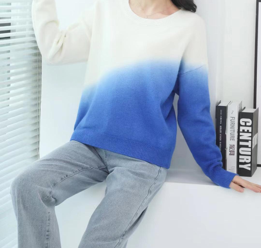 

Модный новый радужный цвет, подвесная краска, градиентный переход цвета, сочетание цветов, свободный пуловер с круглым вырезом, мягкий восковой вязаный свитер для женщин One size