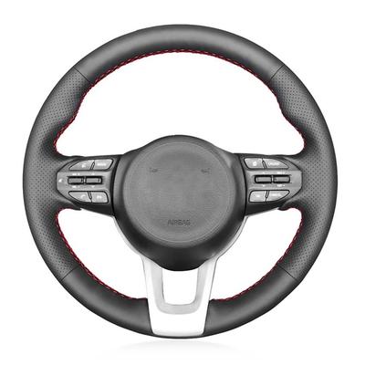Marcator roșu din piele artificială neagră, cusut manual, husă anti-alunecare pentru volan pentru Kia Rio Rio5 K2 Picanto Morning 2017 2018 2019