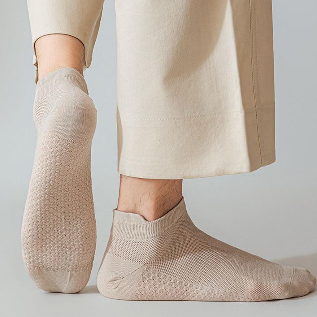 Men's Low Cut Ankle Socks Breathable Mesh Fabric Odor Resistant Moisture Wicking Non Slip Massage Sole Ear Loop Design