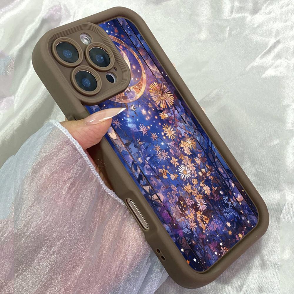 JT249 Floral Moon Art Print for iPhone 17 16 15 14 13 Pro Max Samsung S26 S25 Ultra A17 A16 A07 A56 A36 A15 Xiaomi 15T Redmi 15c Note 14 13 Soft Case