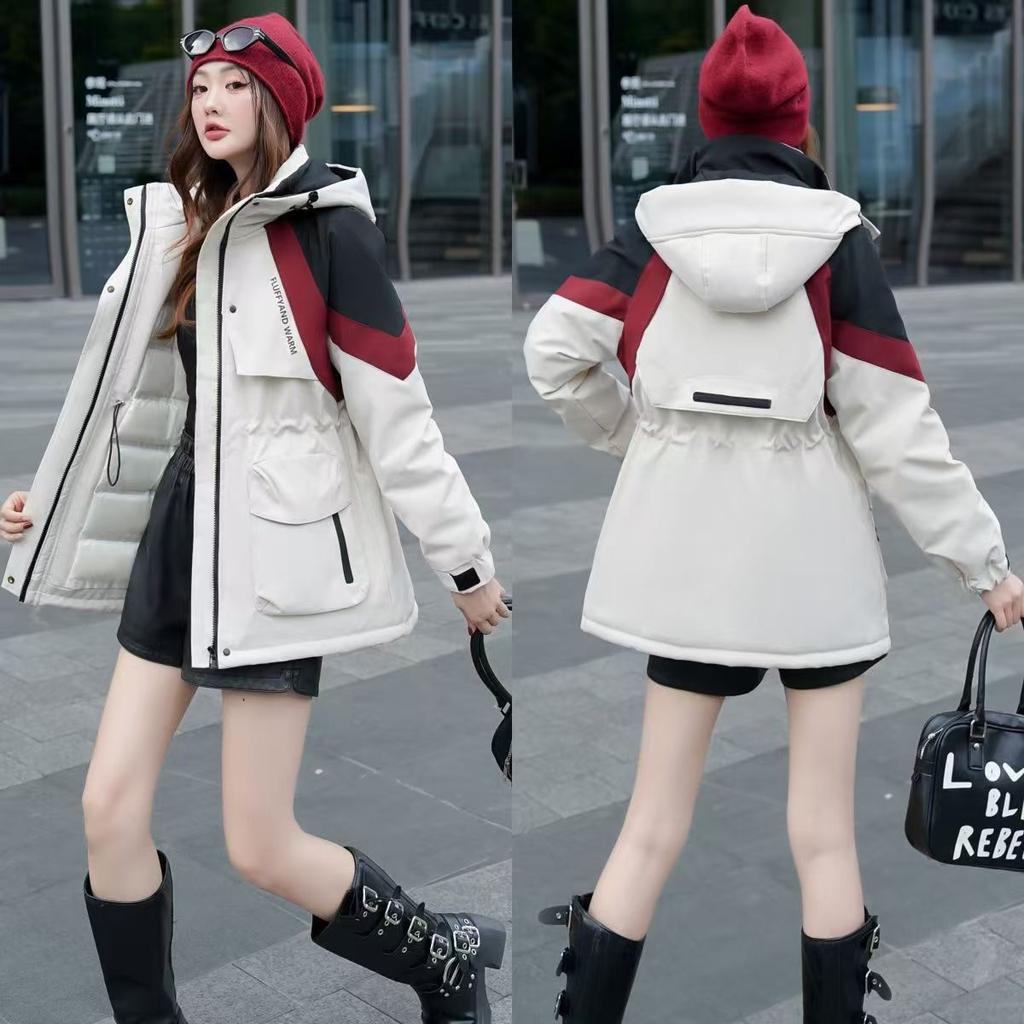 Latest Tooling Charge Cotton-padded Jacket Hooded Thickened Autumn and Winter Womens Comfortable Fit Down Cotton-padded Jacket Womens Models