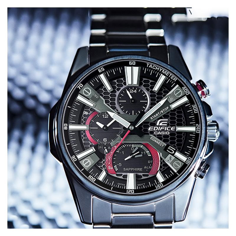 

CASIO EDIFICE Series Classic Solar Powered Dual Display Thin Business Watch Bluetooth Connection Quartz Steel Strap Men s Watch Black EQB-1200YD-1APR чорний
