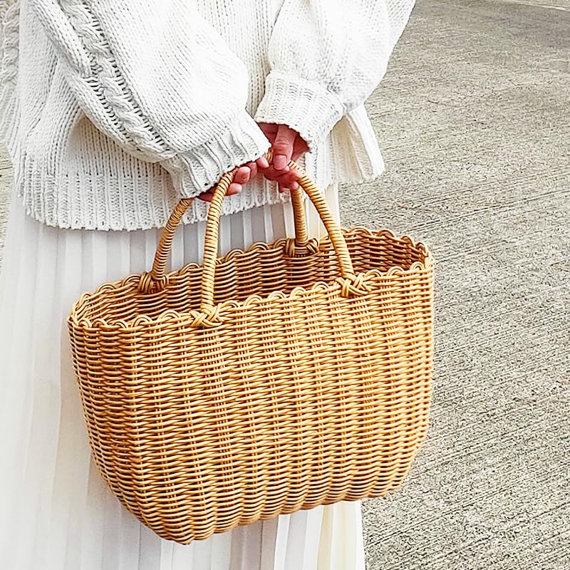 Sanritz al.atte Washable Handwoven Bath Basket, Large, Natural  Plastic Rattan-Look Basket, Storage, Ideal for Hot Springs, Accommodations, and