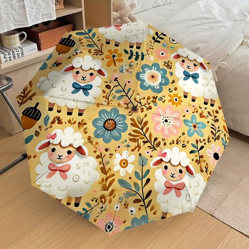 

1pc Sheep Meadow Automatic Folding Umbrella Durable Iron Frame, Iron Umbrella Structure Suitable for All Seasons yy260203138