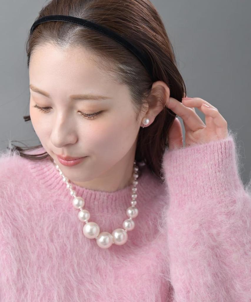 VINGTAINE Pearl Necklace, Gradient Line, Large Pearls, Elegant, for Occasions, Formal Occasions, Receptions, Parties, Weddings, GraduationEntrance