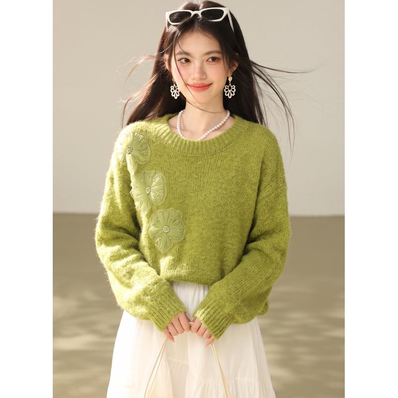 2026 Autumn Soft Fluffy Round Neck Knit Sweater - Sweet Lazy Style Pullover