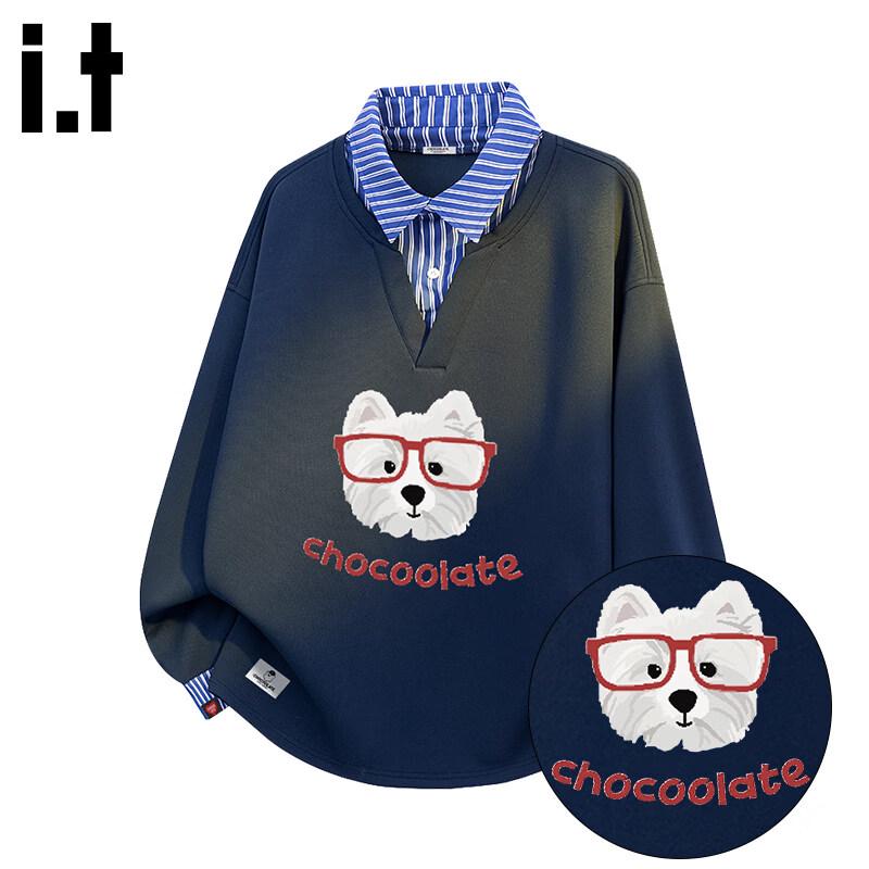 :CHOCOOLATEit Women s Fun Puppy Print Striped Lapel Sweatshirt L