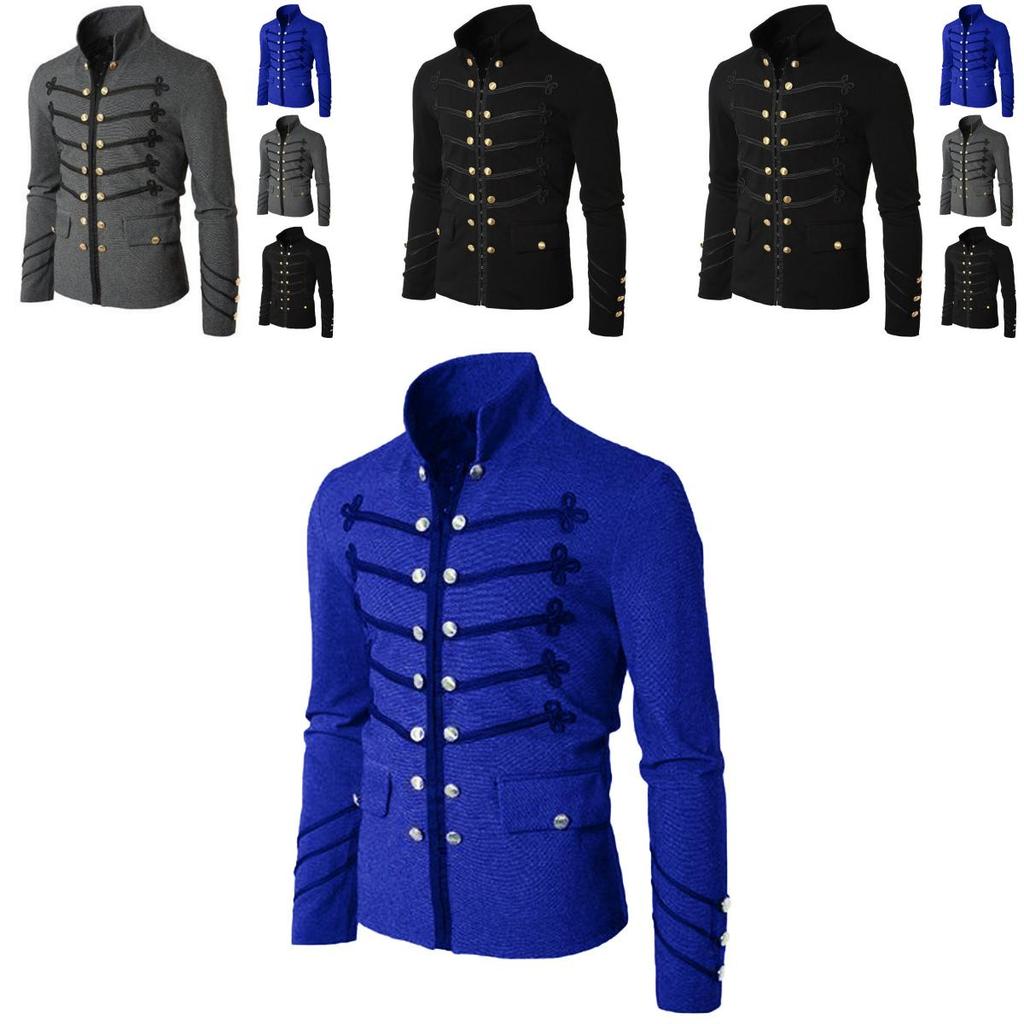 Elegant Men's Double Breasted Medieval Cosplay Jacket In Stylish Gothic Design