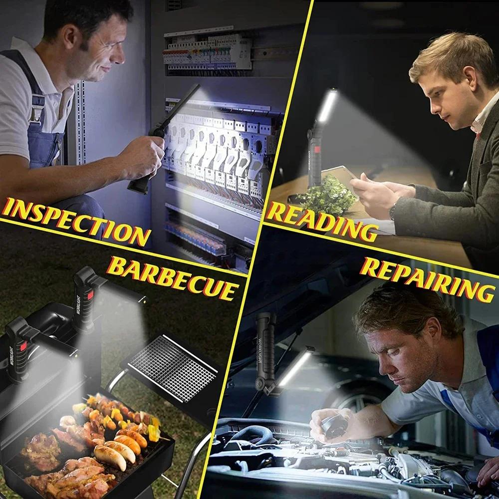 Portable LED Flashlight COB High Power Work Light Camping Lantern Magnetic Lamp Waterproof Magnetic Hook USB Rechargeable Torch