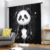 2PC Black & White Panda Curtains - Cute Cartoon Starry Print Window Drapes for Kids Bedroom Nursery Decor