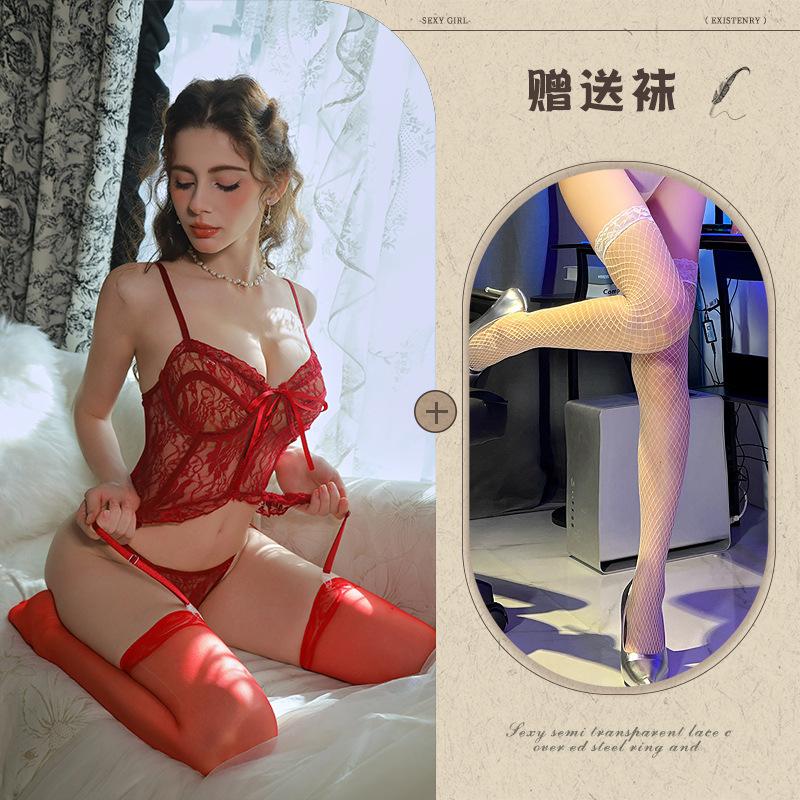 Sex underwear, sexy lace, pure desire perspective one-piece suit, hollow suspender, waist uniform