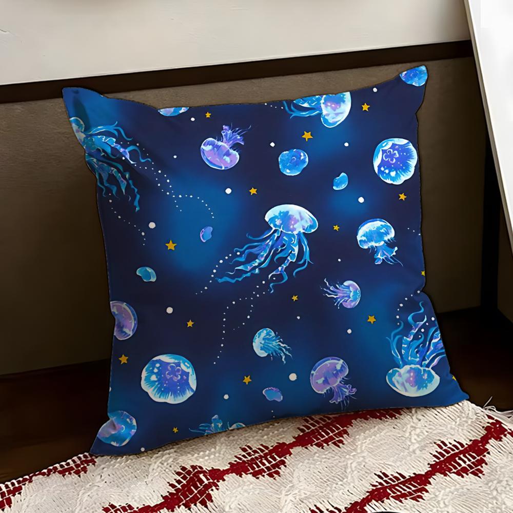 Drifting Jellyfish Cushion Cover Reversible Soft Durable Pillow Cover Home Car MultiScene Use for Daily Comfort