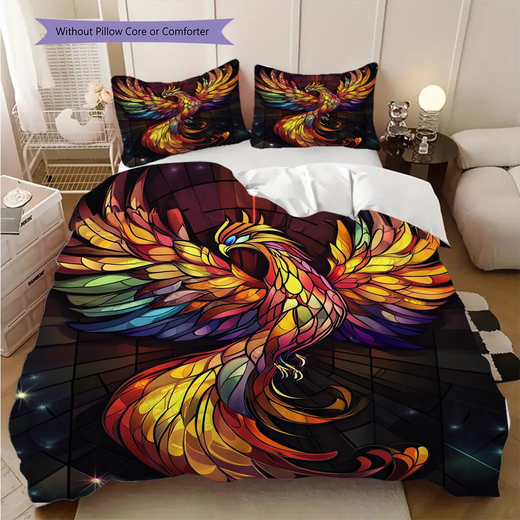 Phoenix Pattern Bedding Quilt Set Quilt Cover Pillowcase Home Decoration Birthday Gift (1 * duvet cover + 2 * pillowcase, without core)