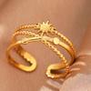 Stainless Steel Rings Vintage Plants Leaves Snake Exquisite Star Moon Adjustable Open Sweethearts Rings For Women Zircon Gifts
