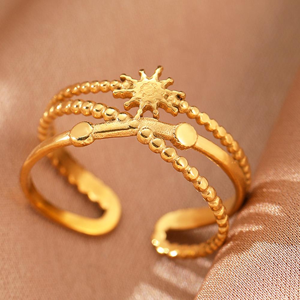 Stainless Steel Rings Vintage Plants Leaves Snake Exquisite Star Moon Adjustable Open Sweethearts Rings For Women Zircon Gifts