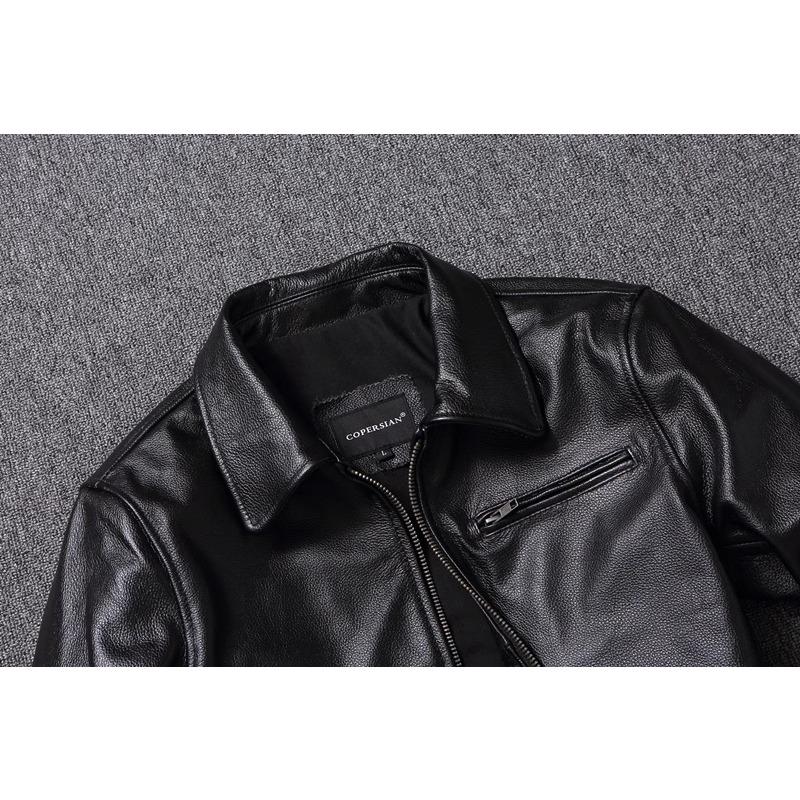 Taglia Cinese Uomo Giacca in Vera Pelle Naturale Pelle di Mucca Corta Slim Collo a Revers Giacca in Pelle da Uomo Primavera Autunno