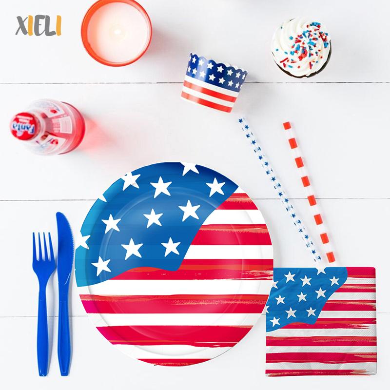 

American Flag Party Supplies Plates Napkins Disposable Party Sets Patriotic Party Tableware For 4th of July