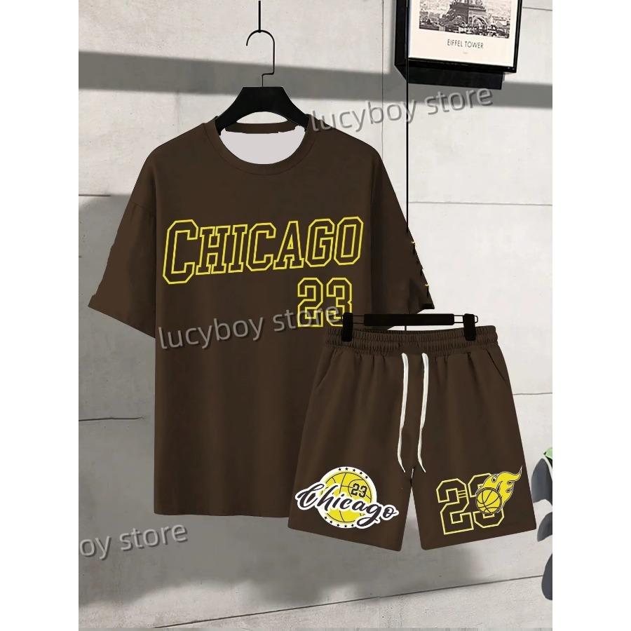

23 Chicago Letter 3D Printed Sport футболка + шорты костюм комплект мужской мужской роскошный спортивный костюм летний свободный комплект из 2 предметов одежда XXXL