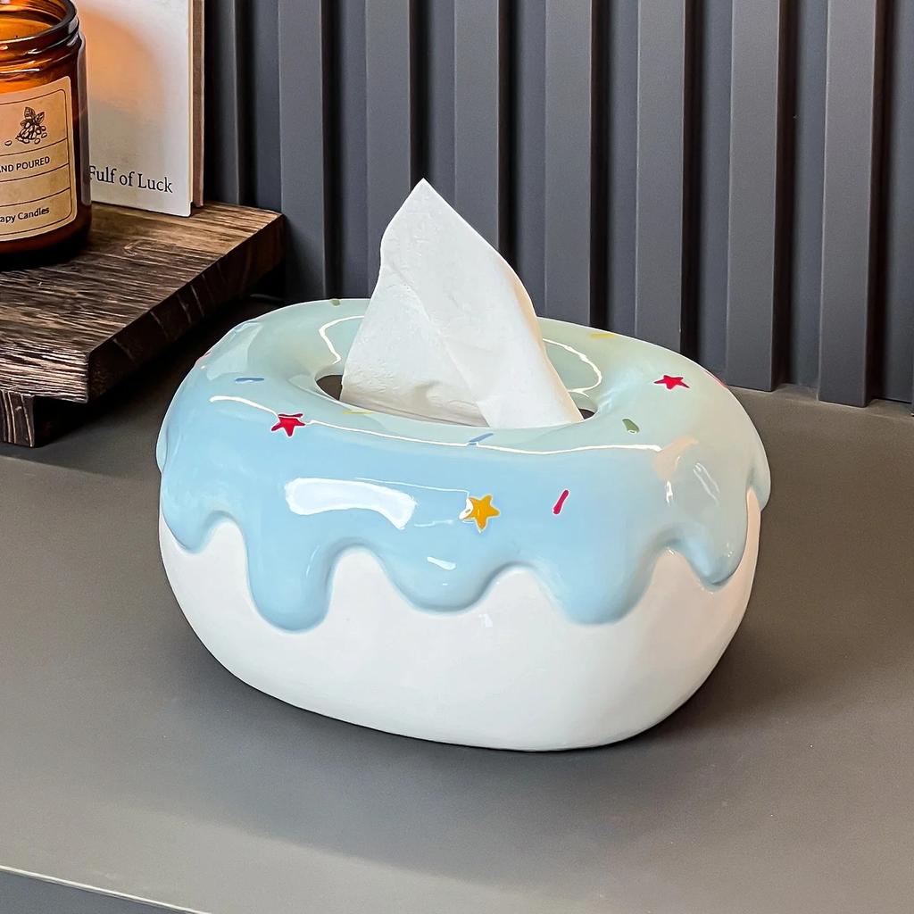 Donut Ceramic Tissue Box Elegant Porcelain Napkin Case For Living Room Coffee Table Decor For Women Teens Christmas Gift