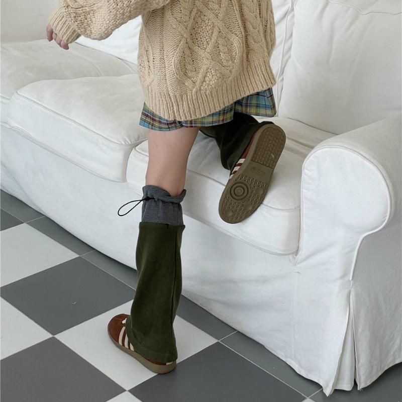 Women's Niche Khaki Color-blocking Wide-leg Leg Warmers Autumn Winter Coffee Brown Cotton Leg Warmers Y2K Spice Girl Slouchy Sock Boots
