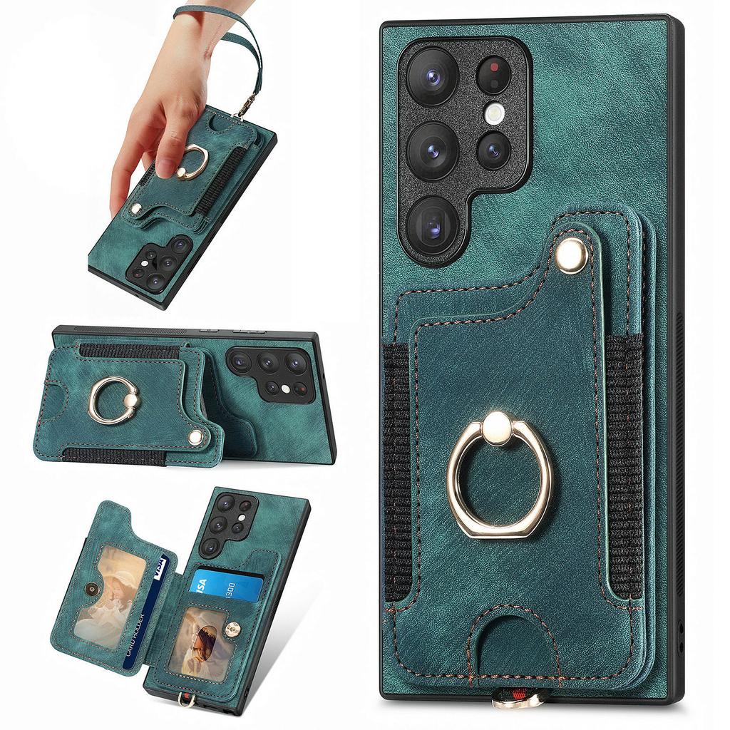 D4 For Samsung Galaxy S22 Ultra 5G Case RFID Blocking Card Holder Retro Style Cover