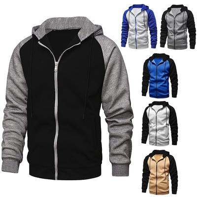 New Men's Zip-Up Color Block Hoodie with Casual Stylish & Durable Fall/Winter Top Raglan Sleeves Hoodies Sweatshirt Male