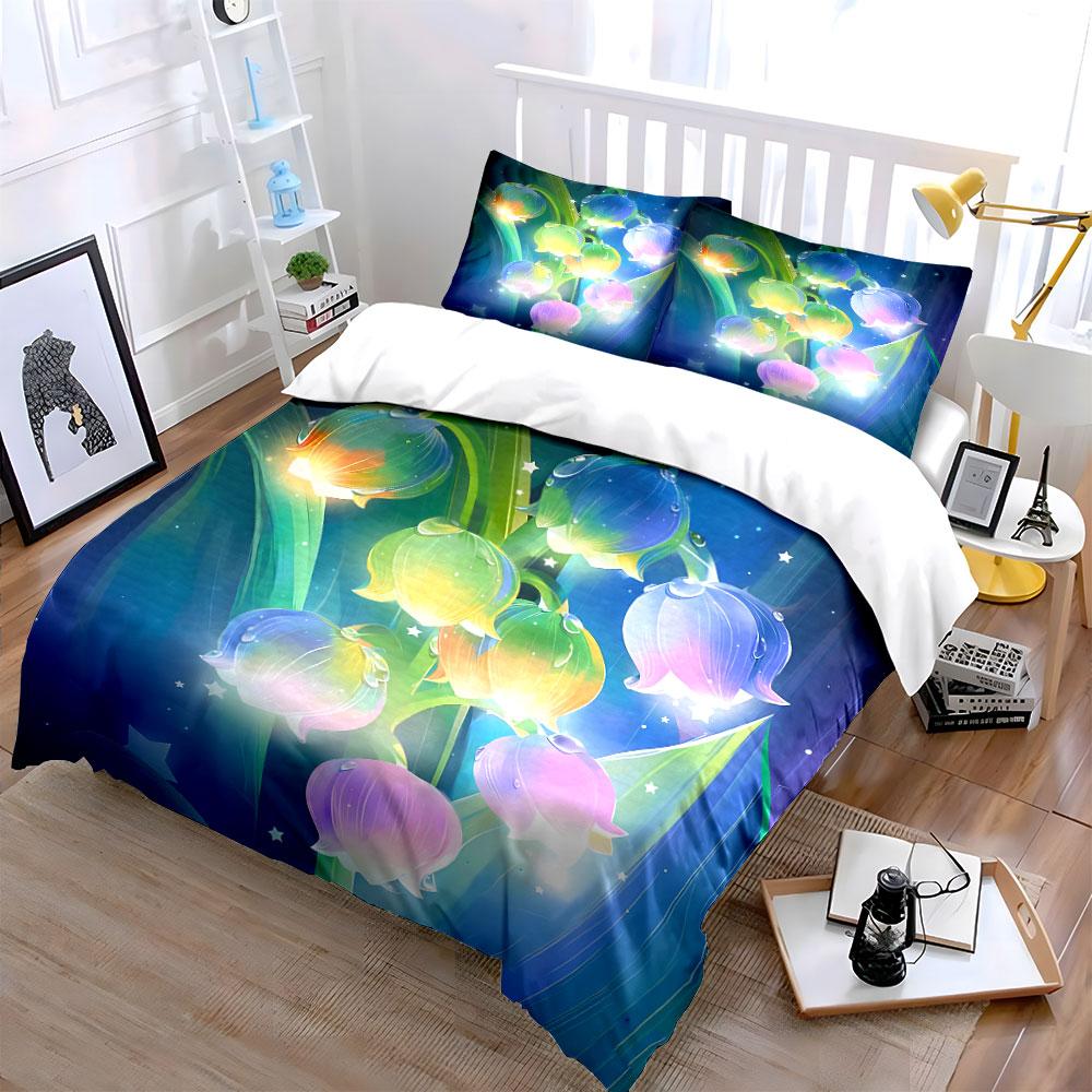 Colorful Floral Fantasy Decor Set Bedding Set with 1 Duvet Cover 2 Pillowcases Single Double King Queen, Gift