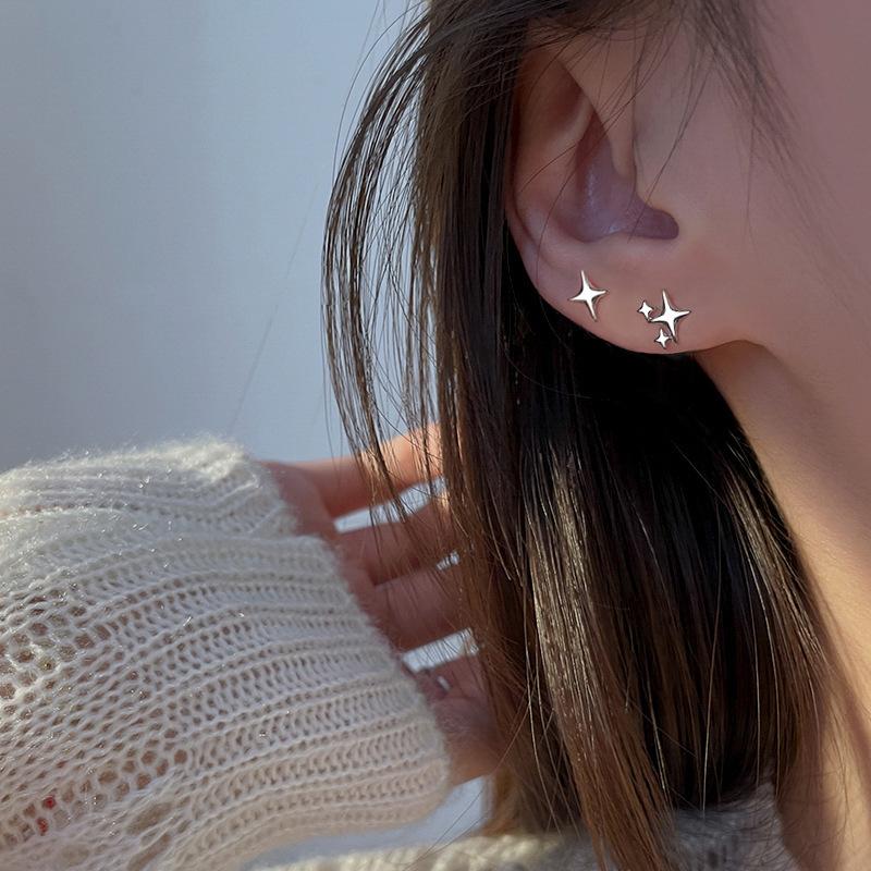 Earrings Four-Pointed Staearrings For Women Korean New Style Trendy Asymmetric Staearrings Cold Style Small Earrings