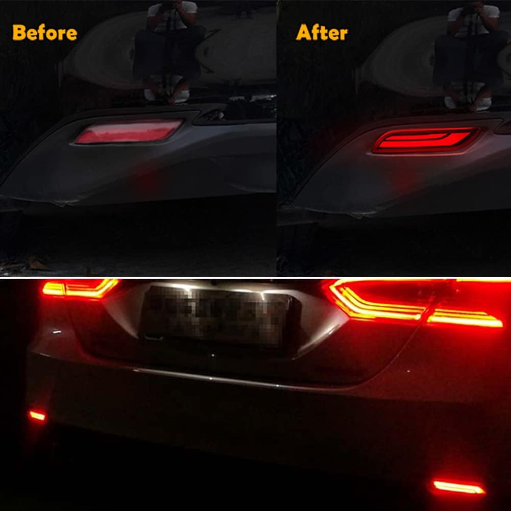 Red Lens Full LED Bumper Reflector Lights Compatible With 2018-up Toyota Camry, Function As Tail, Brake & Rear Fog Lamps