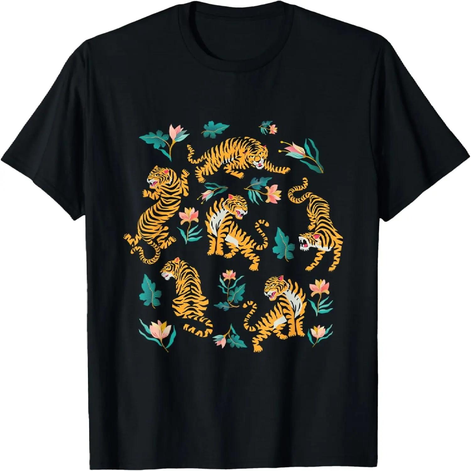 

Dancing Tigers Cartoon Graphic Asian art T-Shirt S чёрный