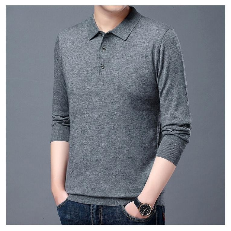 Herbst- und Winterstrickwaren Hemden Herrenmode Einfarbig Revers Unterzieh-Herren Langarm-Tops Pullover Herren