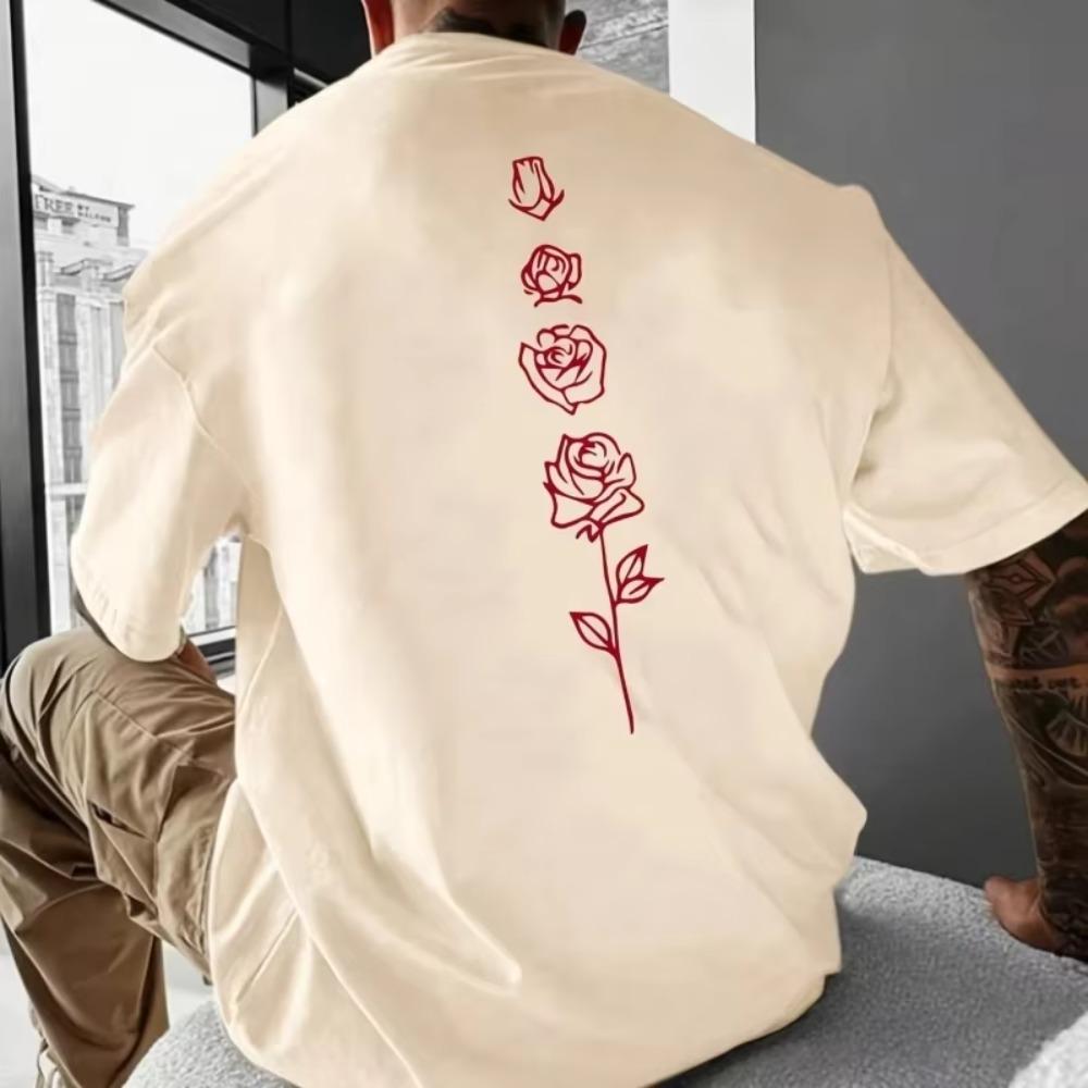2024 New 3d Rose Print Men's T-Shirt Oversized T-Shirt For Men Summer Casual Short Sleeve Tees Simple Fashion Harajuku Man Tops
